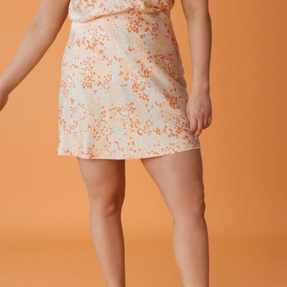 Addition Elle Cream and Orange Mini Pencil Skirt